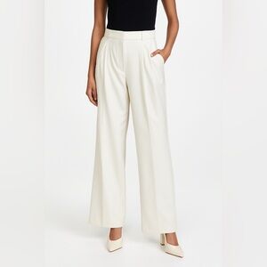 ELIE Elie Tahari Pleat Front Wide Leg Trouser Pants Ivory Stretch Back Sz M